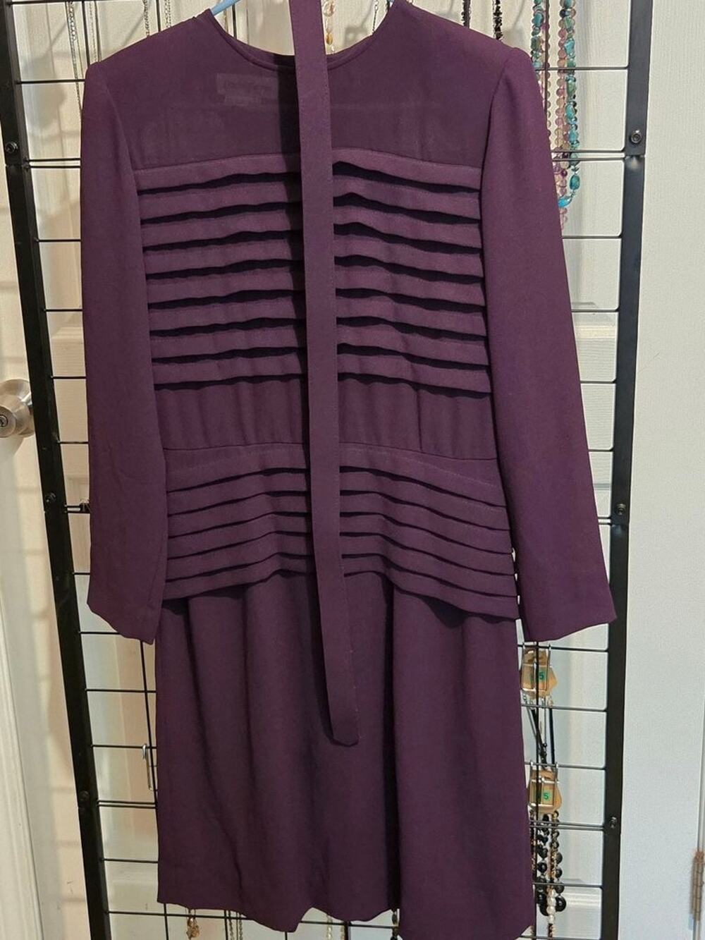 Vintage David Warren Purple Pleated Midi Dress Size 4 Avant Garde 80s 90s